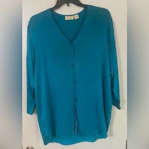 Vintage Victorias Secret Gold Label Silk Emerald Green Kimono Nightgown Size M/L